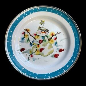Vintage Hallmark Mitford Snowman Enamel Metal Plate